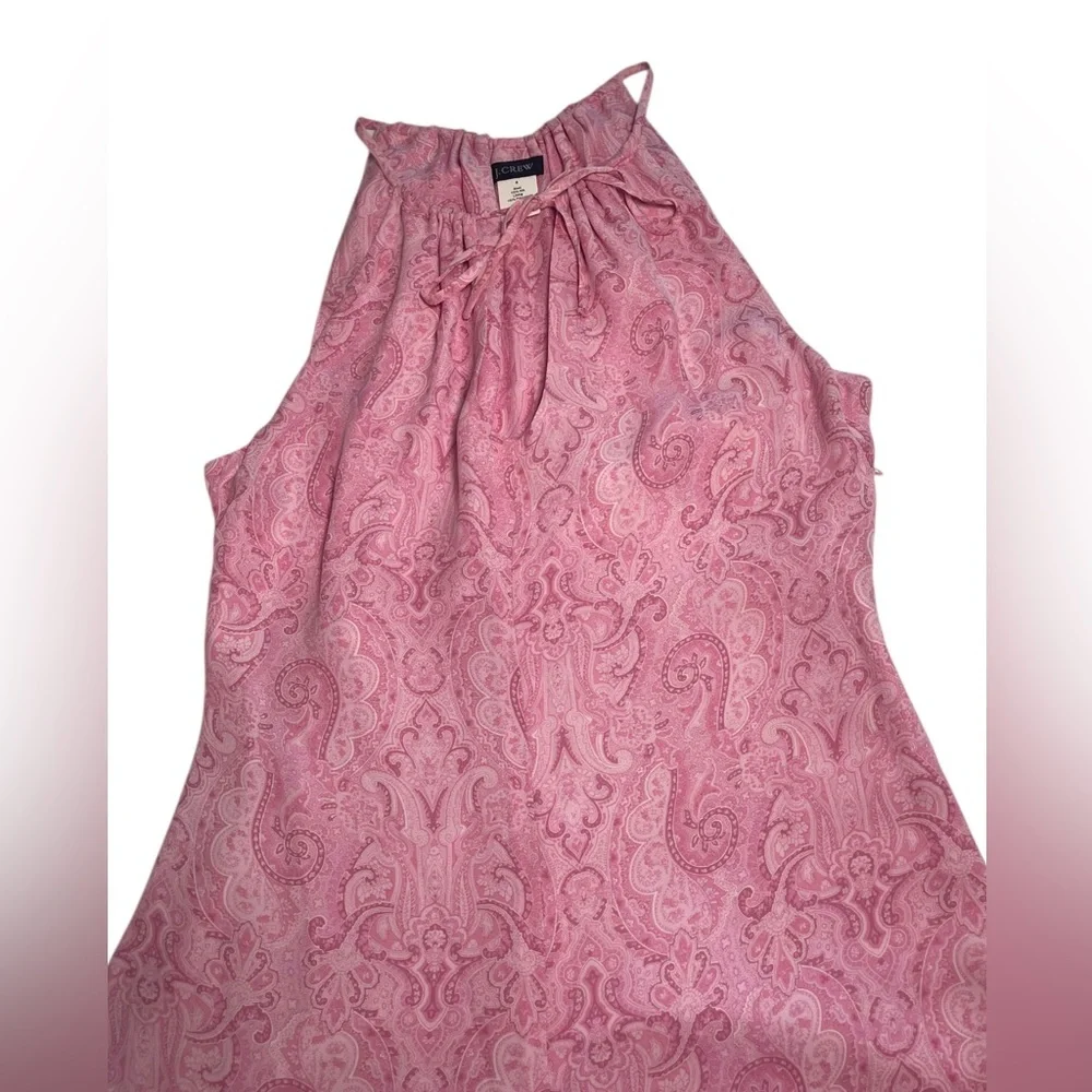 J. Crew Vintage 90s Pink Paisley 100% Silk Halter Dress Front Tie Size 8 Lined